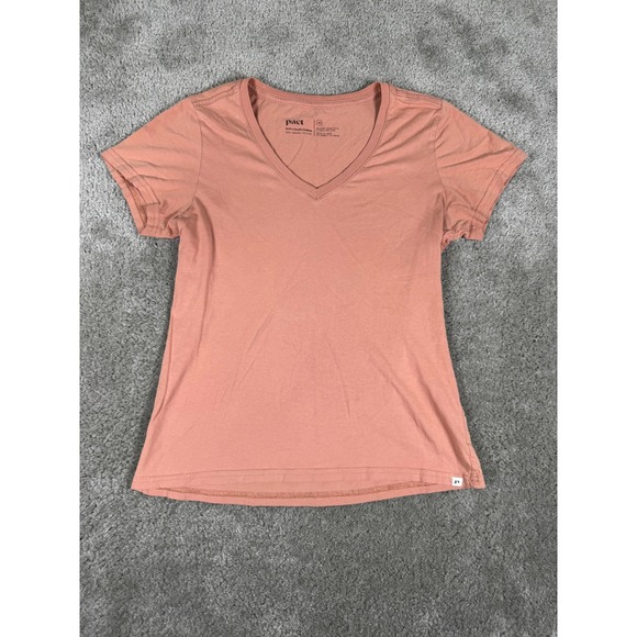 Pact Tops - Pact Womens Organic Cotton V-Neck T-Shirt Terracotta Pink Short Sleeve XS